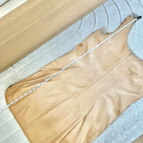 VINCE 100% Lamb Leather Sleeveless Tank Front Pocket Mini Shift Dress Tan Size 2 - Picture 15 of 15